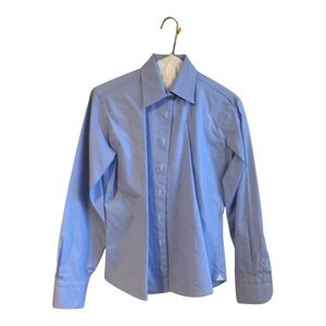 FInamore 1925 AUTHENTIC Tailored Blue Dress Shirt with Pointed Collar. Size 44